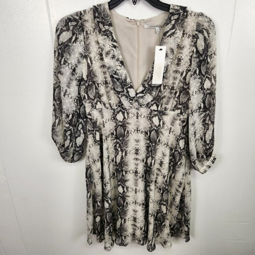 Collective Concepts Dress Womens XS Python Print Swiss Dot V Neck Long Sleeve